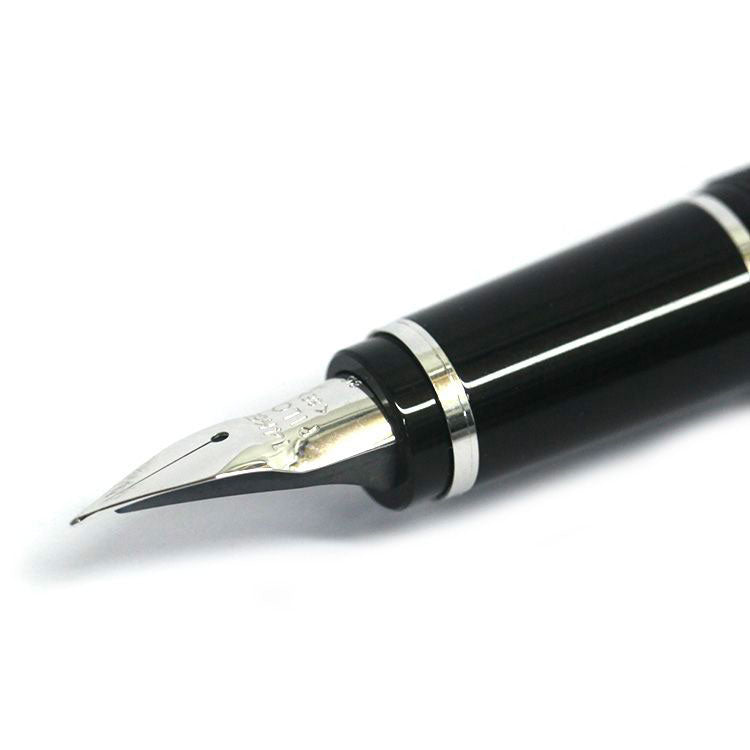 PILOT Metal Falcon Fountain Pen (14ct Gold Rhodium Plated Nib and Con-70) - Black - Soft Medium Nib