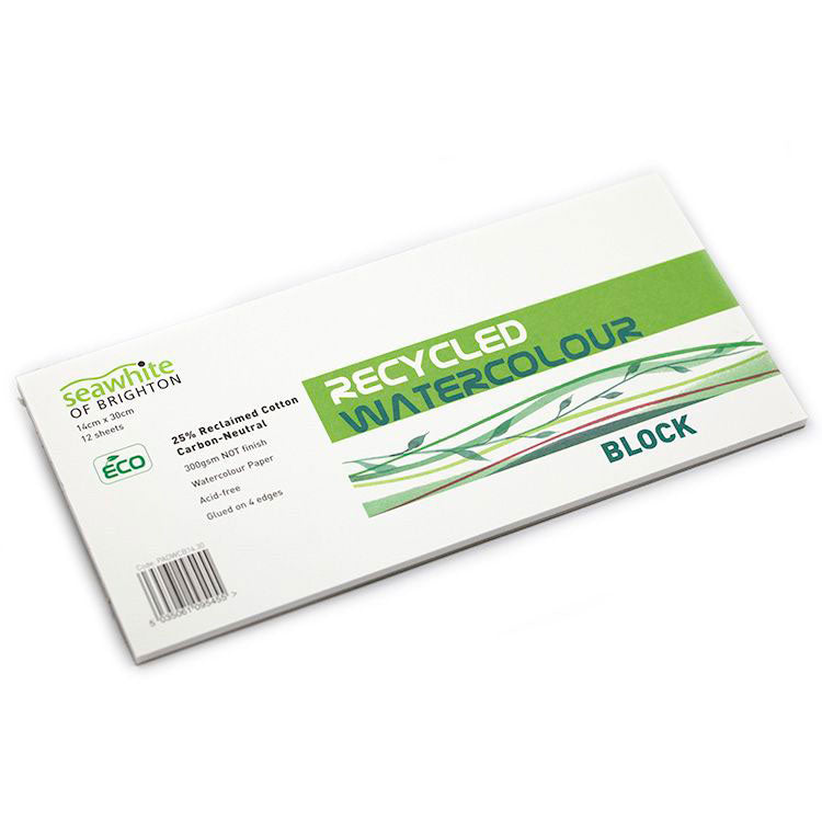 SEAWHITE OF BRIGHTON Recycled Watercolour Block (Cold press, 25% cotton, 300gsm) - 12 Sheets - Panorama (14 x 30cm)