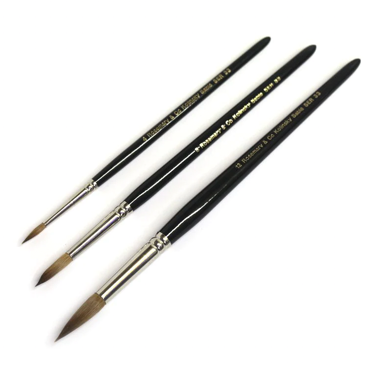 ROSEMARY & CO - Set 50 - Series 33 Kolinsky Watercolour Brushes (Size 4, 8, 12)