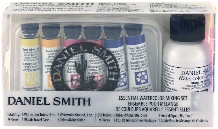 DANIEL SMITH Essentials Watercolour Set - 5mL x 6 Colours (includes bonus Watercolour Ground Titanium White 1 oz)