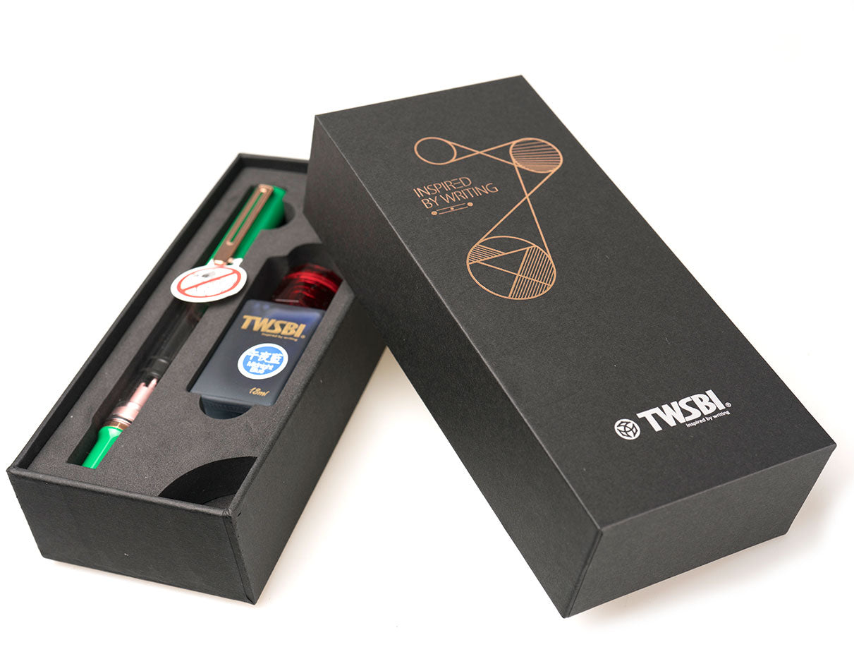 TWSBI Eco-T Fountain Pen - Royal Jade/Rose Gold Gift Set with Midnight Blue Ink - Broad Nib