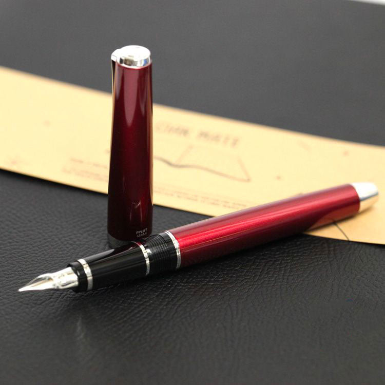 PILOT Metal Falcon Fountain Pen (14ct Gold Rhodium Plated Nib and Con-70) - Red - Soft Fine Nib