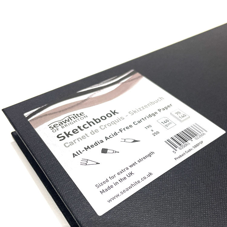 SEAWHITE OF BRIGHTON All-Media Hardcover (Black) Sketchbook - 140gsm (Sized) - 140 Pages - XL Landscape (19 x 25cm)