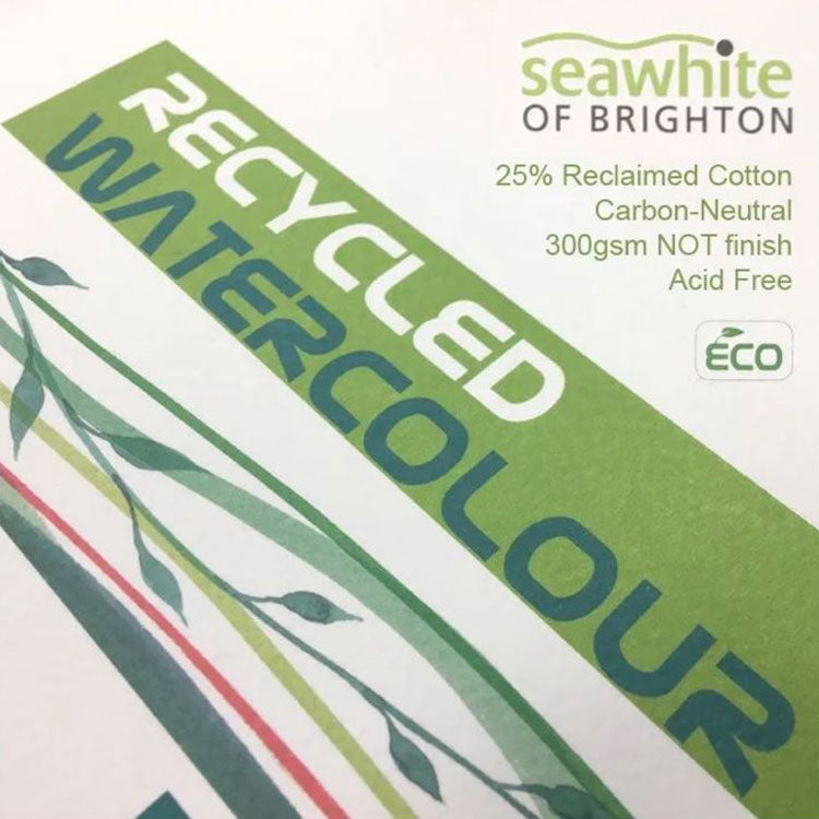 SEAWHITE OF BRIGHTON Recycled Watercolour Block (Cold press, 25% cotton, 300gsm) - 12 Sheets - Panorama (14 x 30cm)