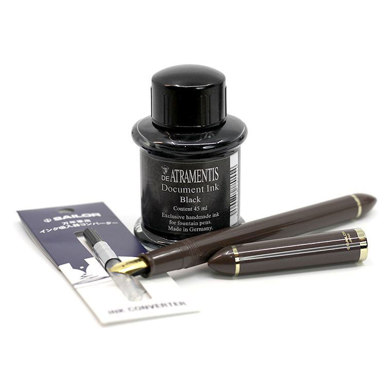SAILOR Sketch Kit (Fude, Converter, DA Doc Black, Blunt Syringe) - 40 Degree - Brown Pen