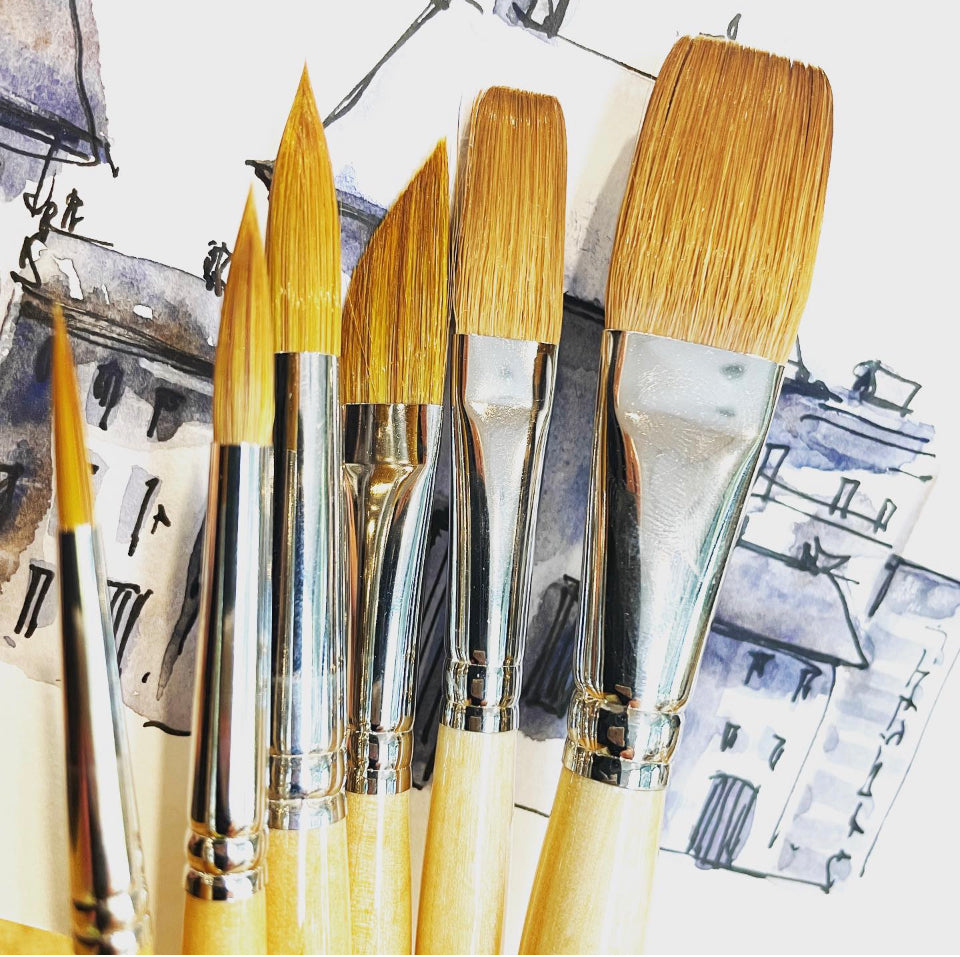 ROSEMARY & CO Brush - Set 30 - Kolinsky Mix Watercolour Brushes - Set 6 (4, 8, 12, 1/2", 3/4", Dagger)