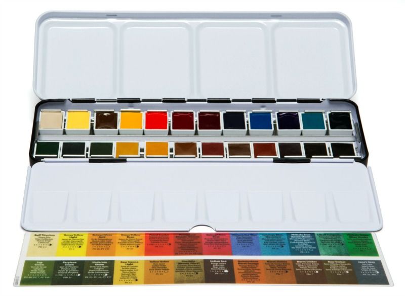 DANIEL SMITH Hand Poured Watercolour Half Pans Metal Box - 24 Colours + Bonus Metal Box