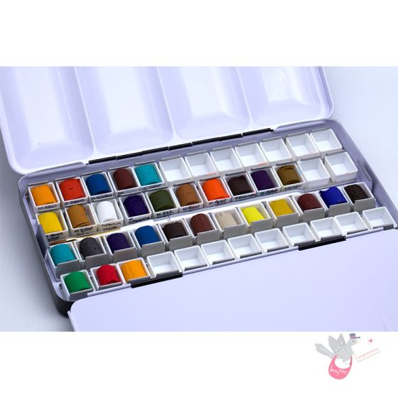 Empty Watercolor Box With Fold-Out Palette : 36 Half Pans or 18